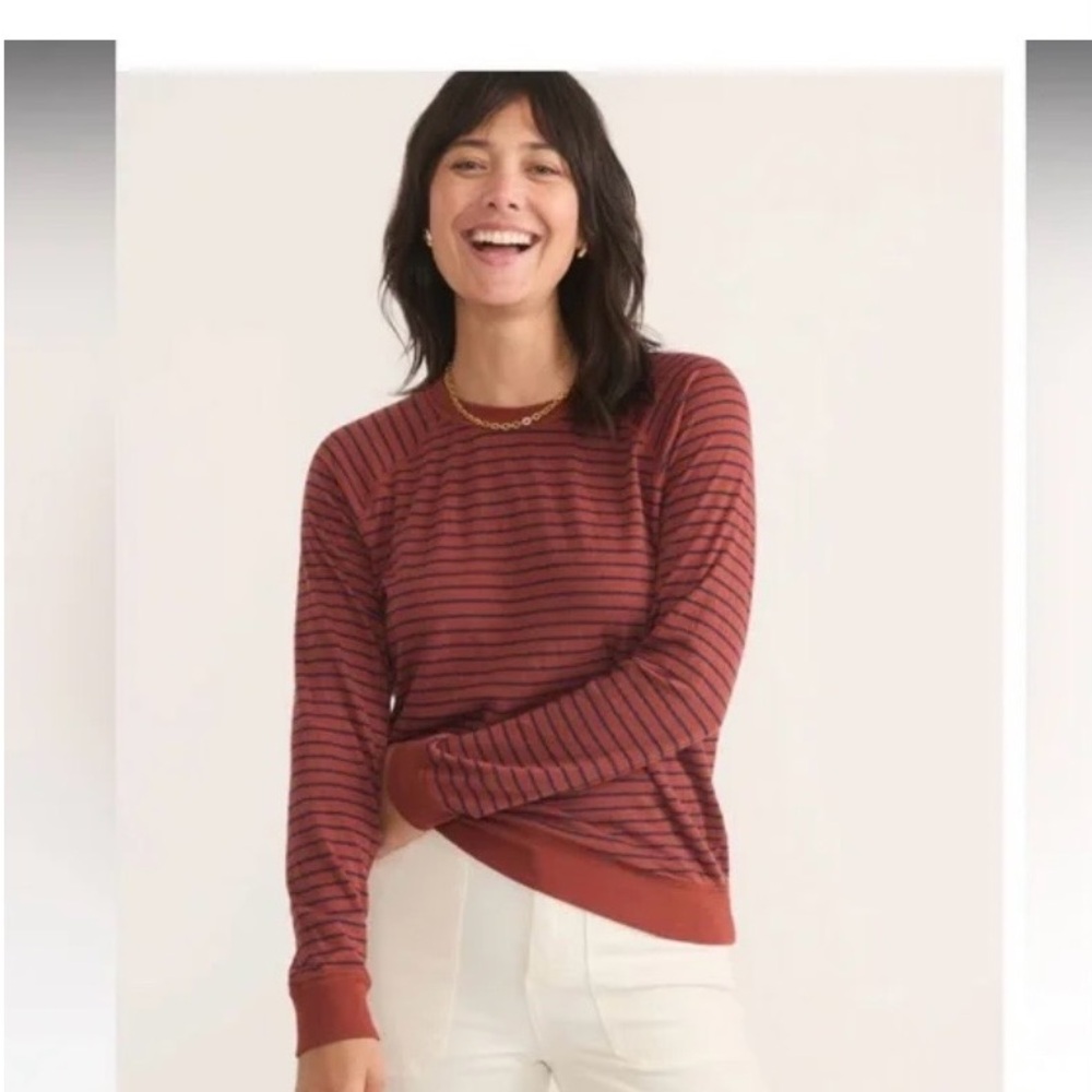 Marine Layer Reversible Raglan Top Rust and Navy, Size Sm